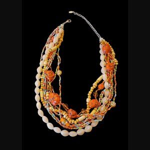 Esmor Multi Strand Silver Tone Seed Bead Painted Glass Necklace 21.5"